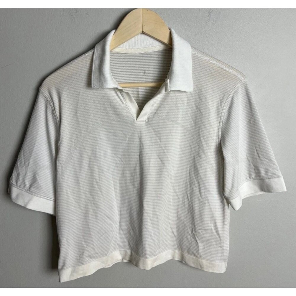 Lululemon Swiftly Tech Relaxed Polo Stripe Crop Academia Golf Size 6 Women’s